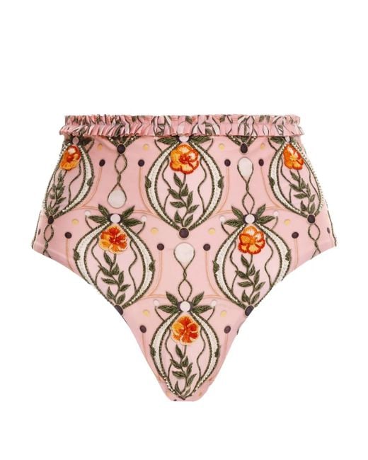 Agua Bendita White Nopal Lunar Floral-Embroidered Bikini Bottom