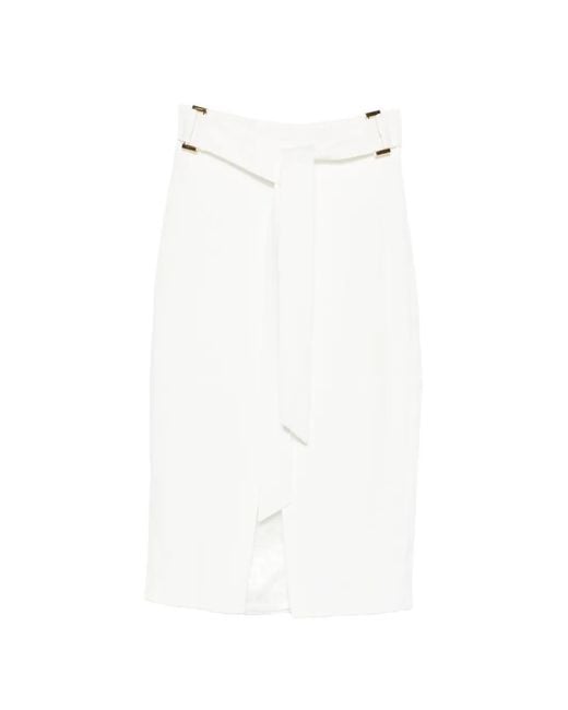 Elisabetta Franchi White Gabardine Skirt With Sash Belt