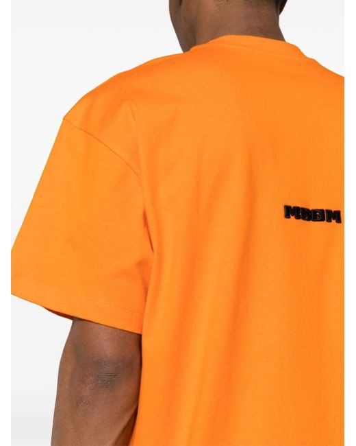 MSGM Orange Embroidered Logo Cotton T-shirt for men