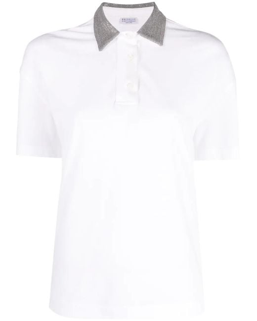 Brunello Cucinelli White Cotton Polo With Precious Neck