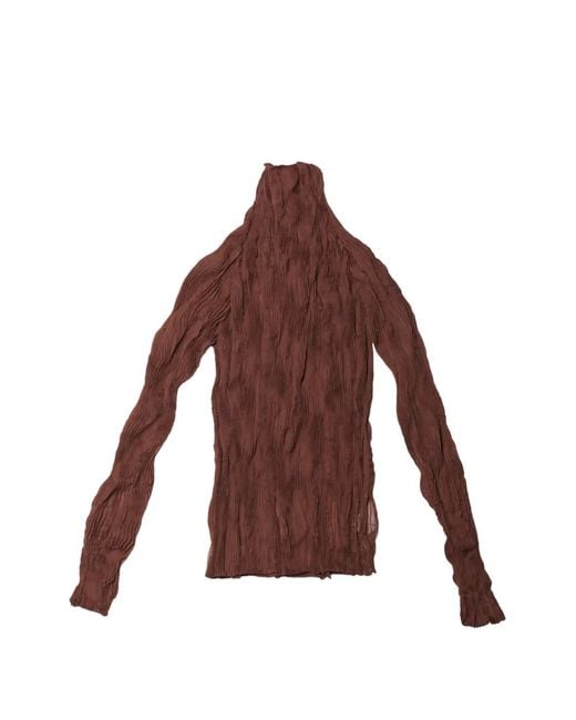 Issey Miyake Brown Chiffon Twist Pleated High-Neck Top