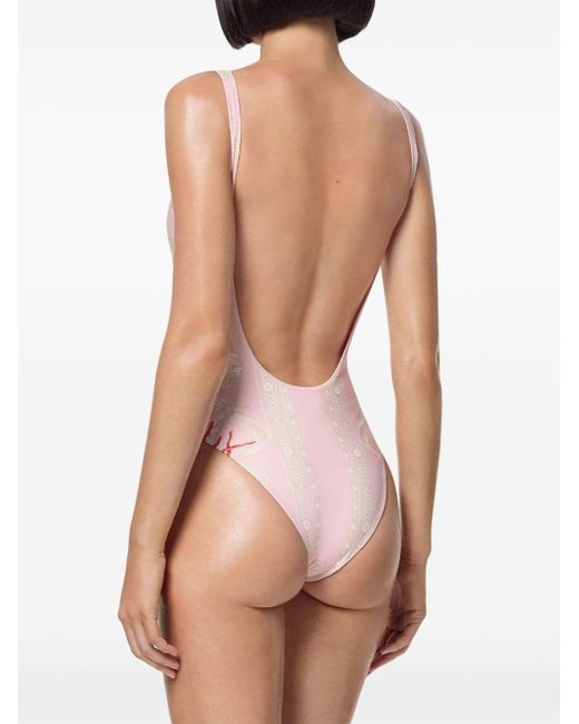 Versace Pink Badeanzug mit Meeres-Print