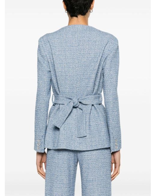 Maje Blue Belted-waist Tweed Jacket