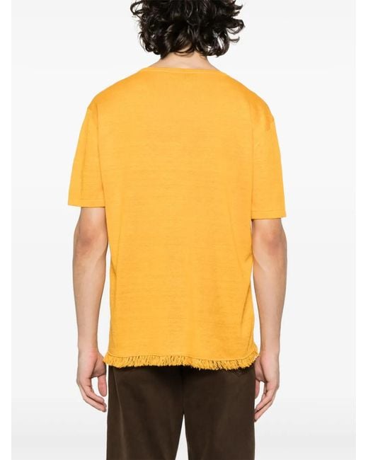 Alanui Yellow Logo-Embroidered Linen T-Shirt for men