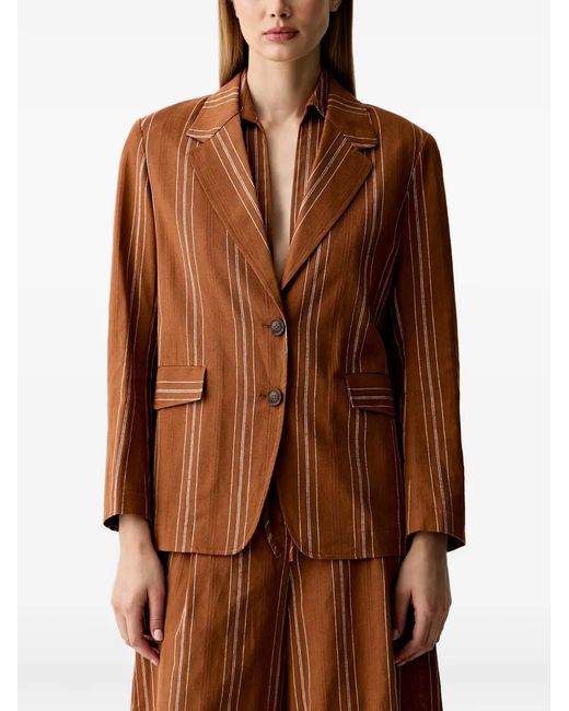 Benetton Brown Pinstripe-Pattern Notched-Lapel Blazer