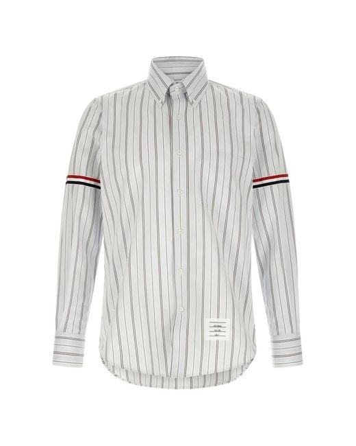 Thom Browne White Poplin Hairline Stripe Shirt With Armbands for men