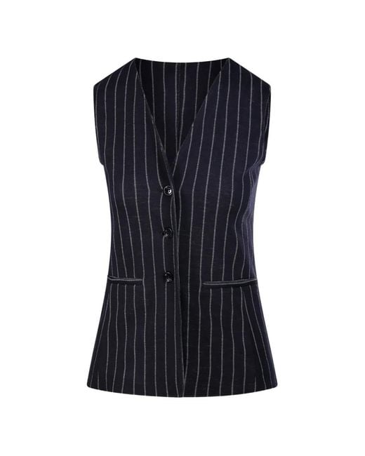 Max Mara Blue Pinstripe Sleeveless Jacket