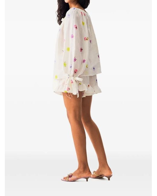 Sleeper Natural Floral-Print Ruffled Shorts