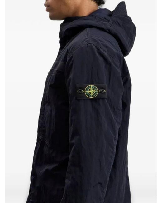 Stone Island Blue Hooded Logo-Patch Jacket for men