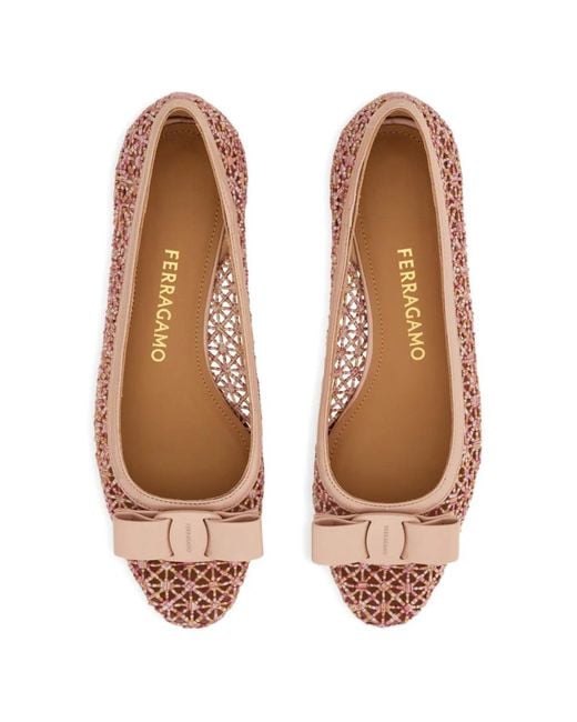 Ferragamo Pink Macramé Vara Bow Pumps