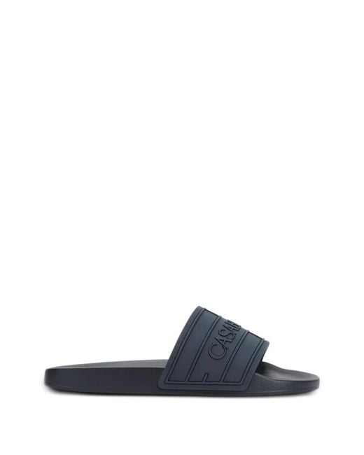Casablanca Blue Logo-Embossed Slides for men