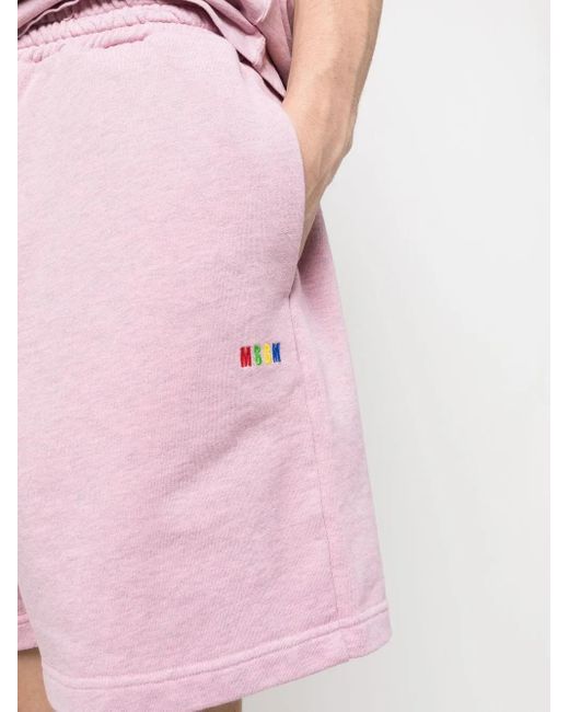 MSGM Pink Logo-Embroidered Cotton Shorts for men