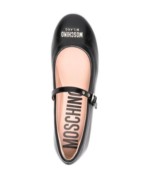 Moschino Black Logo-plaque Leather Ballerina Shoes