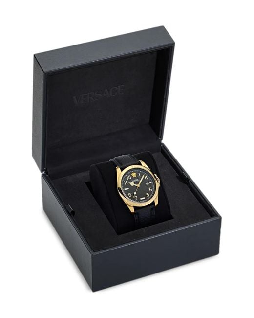 Versace Blue Ronda Mixed-Dial Leather Watch for men