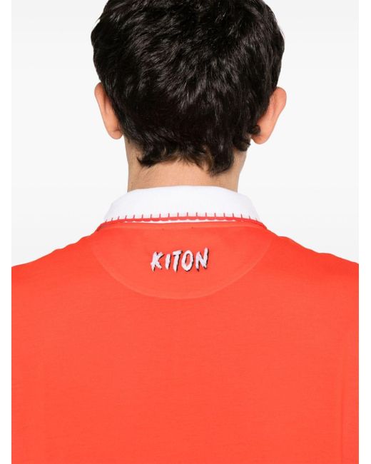 Kiton Orange Piqué-weave Polo Shirt for men