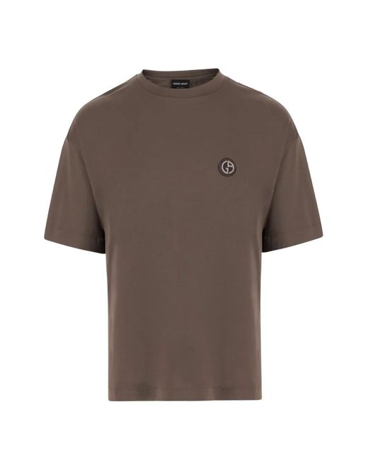 Giorgio Armani Brown Logo-Patch T-Shirt for men