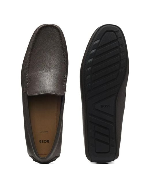 Boss White Leather Loafers for men