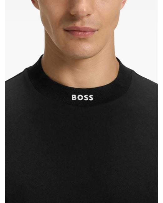 Boss Black Mock-Neck Cotton T-Shirt for men