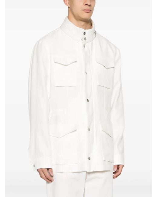 Eleventy White Linen Field Jacket for men