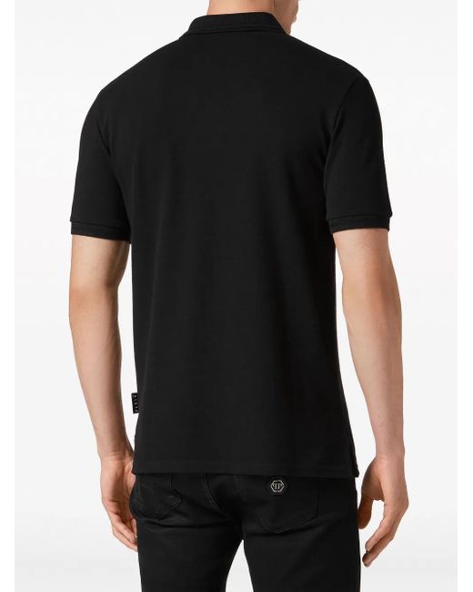 Philipp Plein Black Gothic Plein Cotton Polo Shirt for men