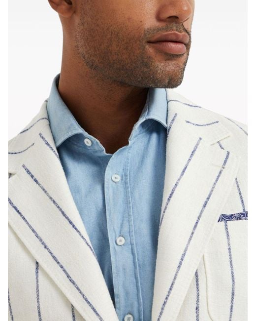 Brunello Cucinelli White Striped Single-breasted Blazer for men
