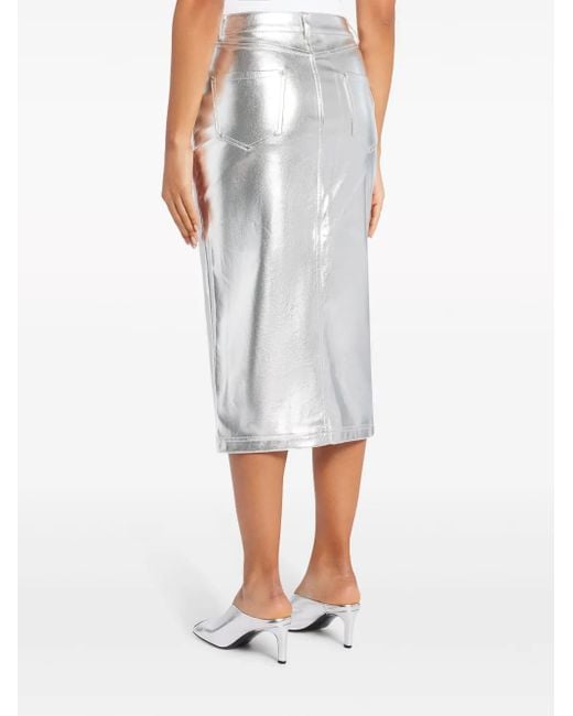 Staud Gray Oaklyn Metallic-Effect Midi Skirt