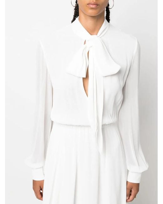 Philosophy Di Lorenzo Serafini White Bow-Collar Mid-Length Evening Dress