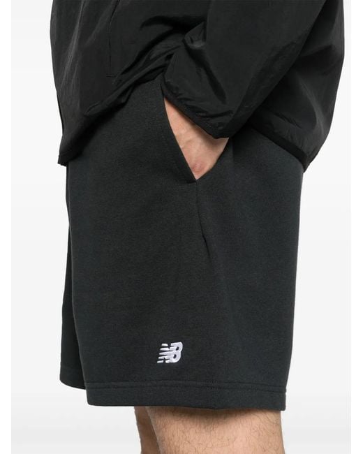 New Balance Black Logo-Embroidered Jersey Track Shorts for men