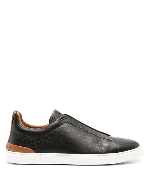 Zegna Black Triple Stitch Leather Sneakers for men
