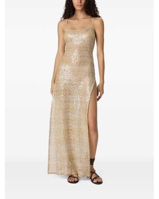 Missoni White Robe Longue À Ornements En Sequins