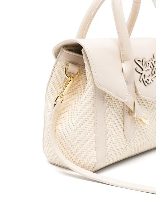 Secret Pon-pon Natural Small Yalis Woven-Design Logo-Plaque Tote Bag