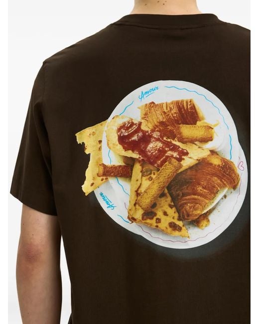 SELECTED Brown Graphic-Print T-Shirt for men
