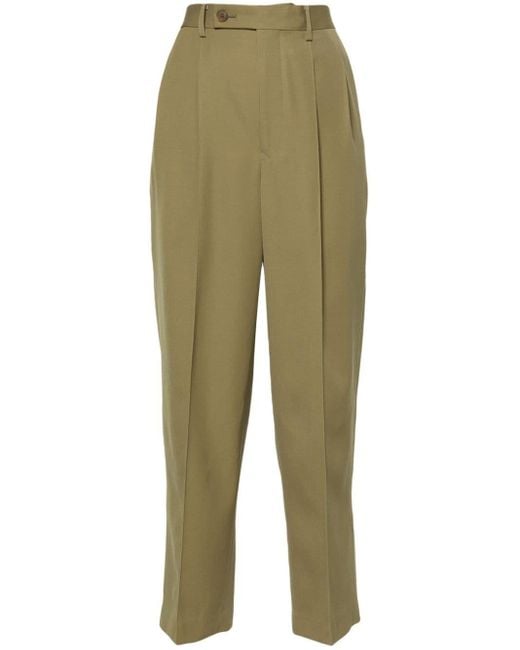 Auralee Green Pleat-detail Wide-leg Trousers