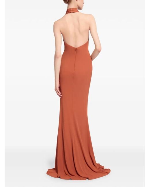 Elie Saab Red Criss-Cross Long-Sleeve Maxi Dress