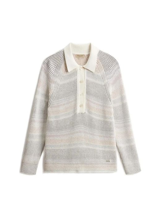 Woolrich White Polo Nervuré À Col Chemise