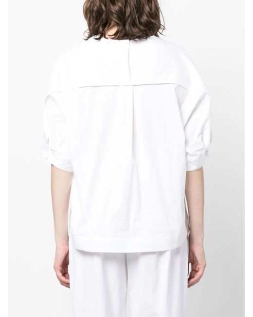 Lorena Antoniazzi White Pleat-Detail Short-Sleeved Blouse
