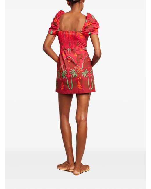 Cara Cara Red Puff-Sleeve Floral-Print Mini Dress