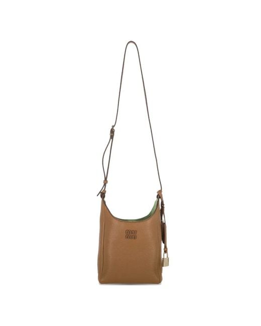 Miu Miu White Logo Lock Leather Shoulder Bag