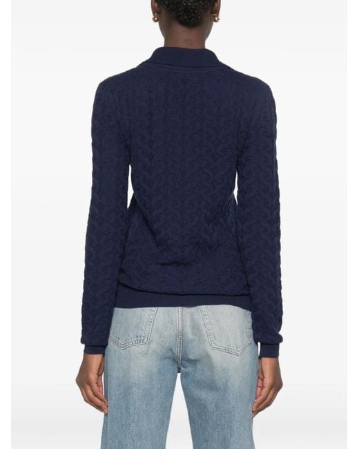 Etro Blue Cable-Knit Polo-Collar Sweater