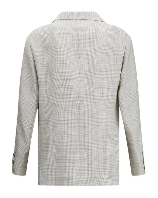 Brunello Cucinelli Gray Check-Pattern Linen Blazer for men