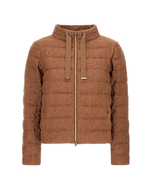 Herno Brown Striped Quilting High-Neck Jacket