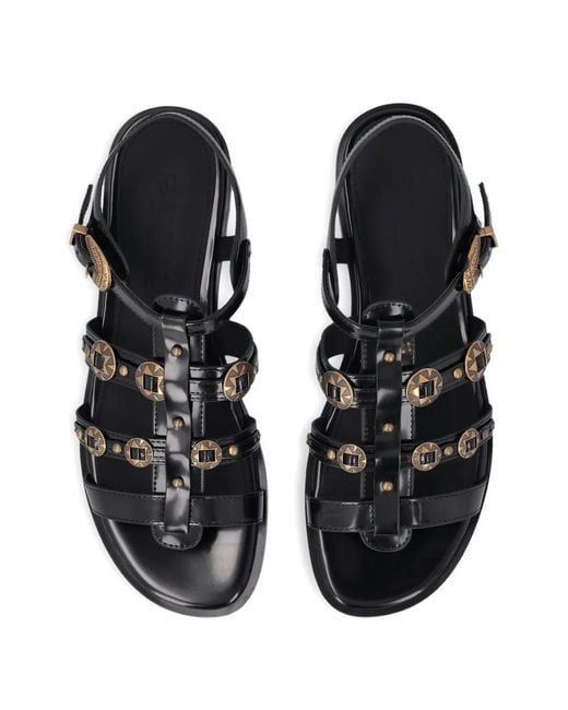 Pinko Black Flat Sandals With Straps And Studs