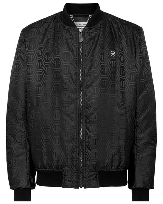 Philipp Plein Black Monogram-Jacquard Bomber Jacket for men