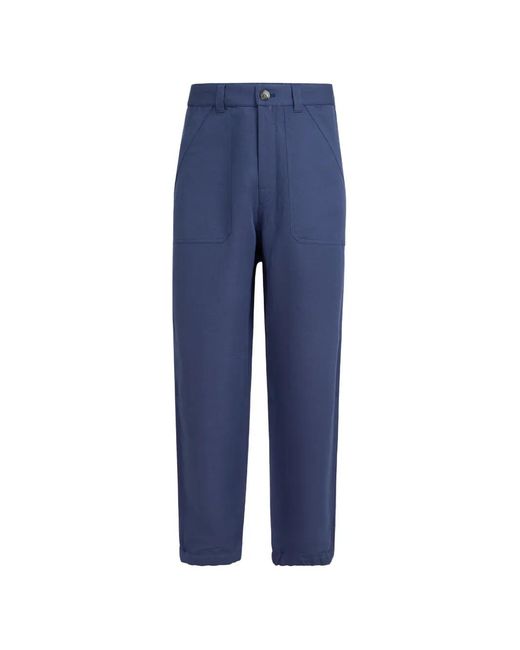 Brunello Cucinelli Blue Linen And Cotton Drill Trousers With Patch Pockets And Drawstring for men