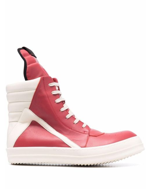 Rick Owens Geobasket Leather High-top Sneakers in Red for Men - Lyst