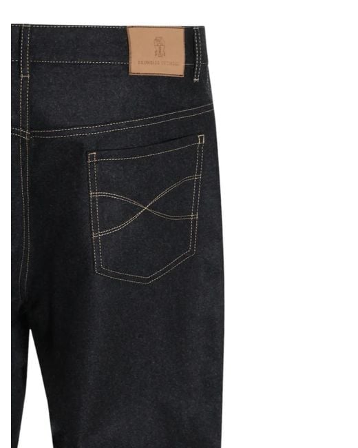 Brunello Cucinelli Black Contrast-Stitch Straight-Leg Trousers for men