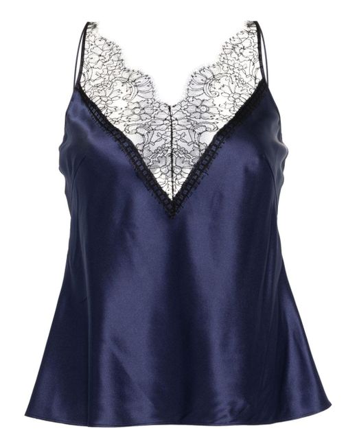 Carine Gilson Blue Lace-detail Silk Pyjama Top