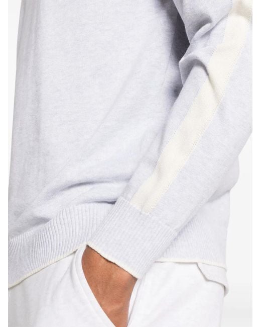 Eleventy White Stripe-Detail Cotton Jumper for men
