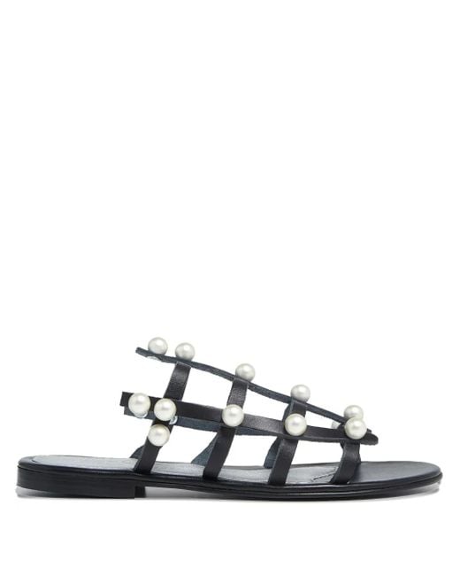 Elina Linardaki White Dune Pearl-Embellished Sandals