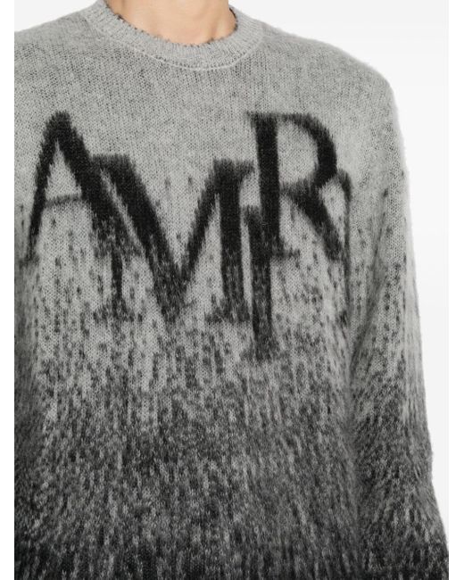 メンズ Amiri Crew-neck Intarsia-knit Logo Jumper Gray